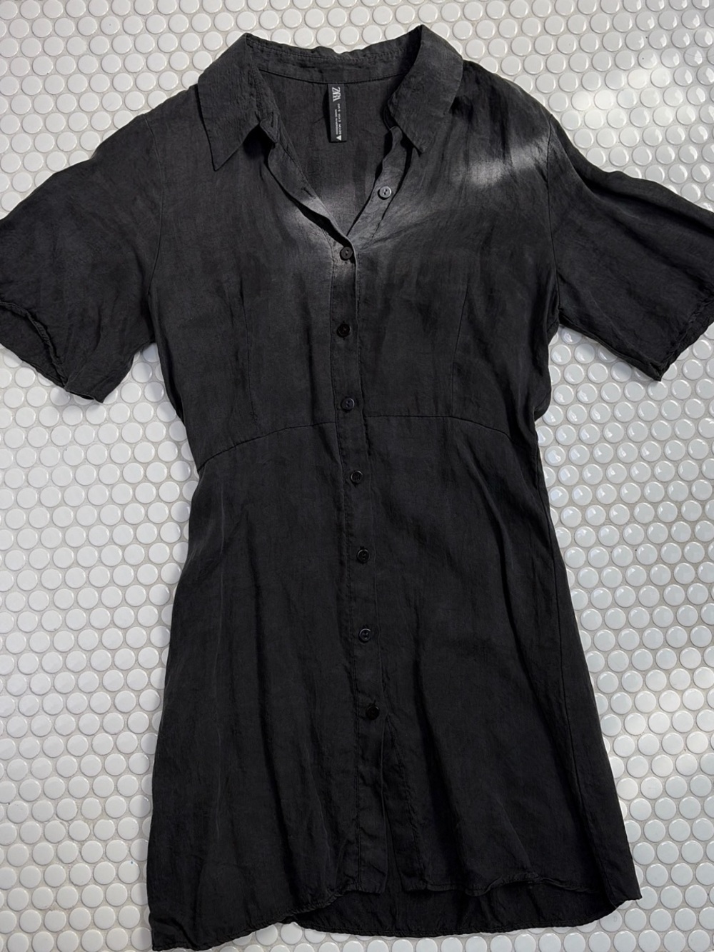 ZARA Black Short-Sleeve Button-Down Shirt Dress